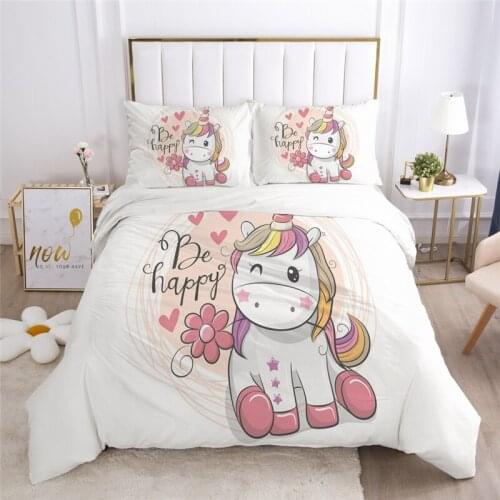 2021 New Unicorn Cartoon Printed Bedding Set Bed Linen Children Duvet Cover Pillowcase Twin Full Queen King for Bedroom Decor
