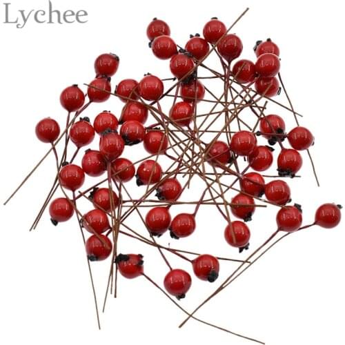 Lychee Life 50pcs Mini Fake Foam Fruit Artificial Red Cherry Berry Wedding Christmas Decorative Supplies