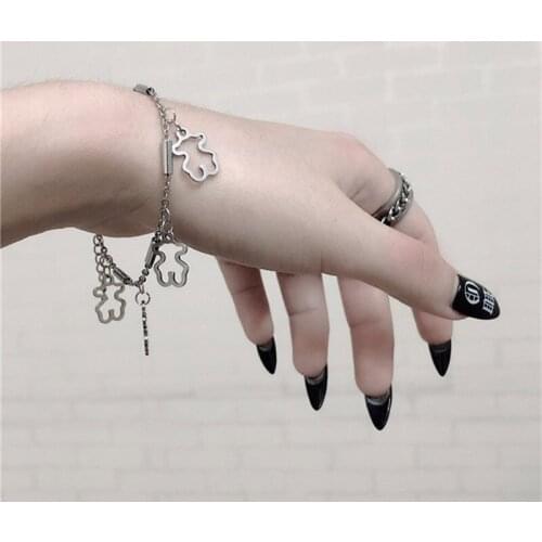 Kpop Cute Bear Chain Bracelet Fashion Ins Bracelet for Women Girls Korean Stainless Steel Jewelry Punk Style Cool Accessories