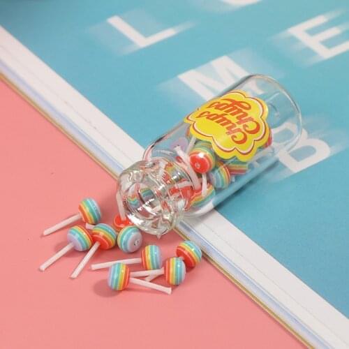 Mini Lollipop Jar Dollhouse Miniature Food Dessert Sugar Lollipops With Case Holder Candy