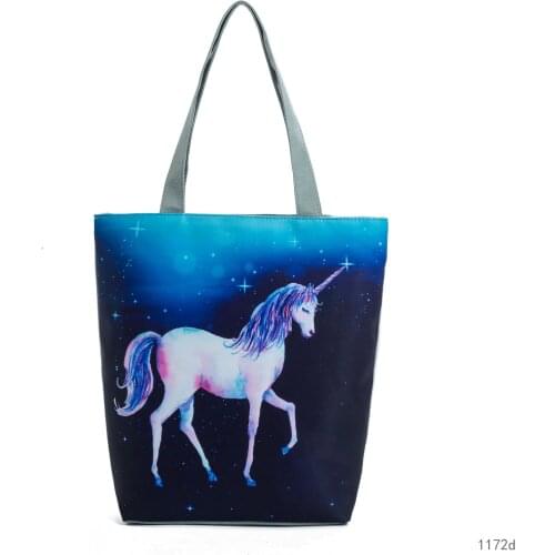 Miyahouse Hot Sale Unicorn Printed Canvas Handbag Summer Beach Tote Bag Women Shoulder Bag Shopping Bag With Cheap Price