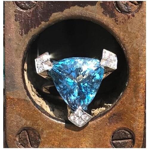 Fashion Blue Zircon Love Triangle Engagement Ring Female Wedding Jewelry Crystal Zircon Ring Bridal Accessory 925 Silver Ring