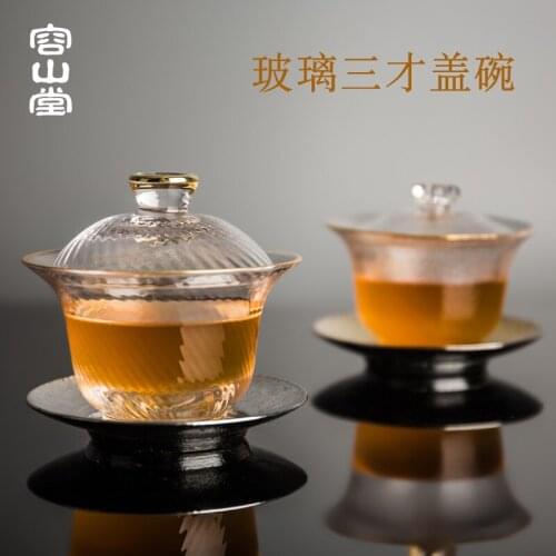 RongShan hall release water hammer eye grain tureen large heat-resistant glass only upset three bowl tea, kungfu tea set