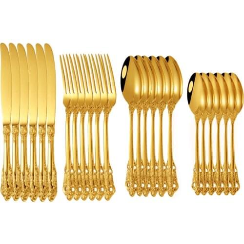 Palace Gold Flatware Sets Kitchen Mirror Tableware Set 304 Stainless Steel Dinnerware Knife Fork Spoon Cutlery Set Drop Shipping