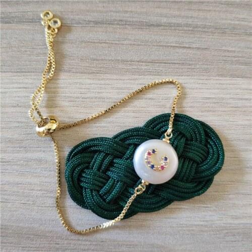 Natural Freshwater Pearl Colorful CZ Paved Initial 26 Alphabet Letter Name Charms Bead Best Dainty Gold Women Link Bracelet 2020