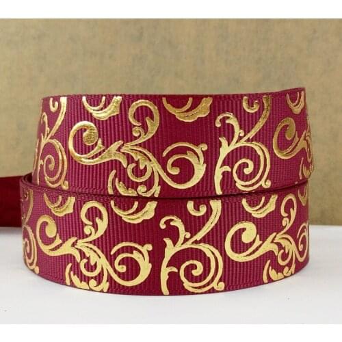 New 7/8'' 22mm hot gold stamped grosgrain ribbon gold printed ribbon col.white diy Bow Gift Wrap ribbon 10 yards free shipping