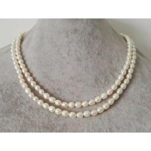 Unique Pearls jewellery Store White Color 5-6mm 2rows Genuine Freshwater Pearl Necklace