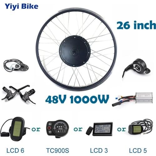 48V 1000W 26 inch Front Rear Motor Wheel Electric Bike Non-gear DC Motor Brushless Motor Controller LCD Display V Brake Bike Kit