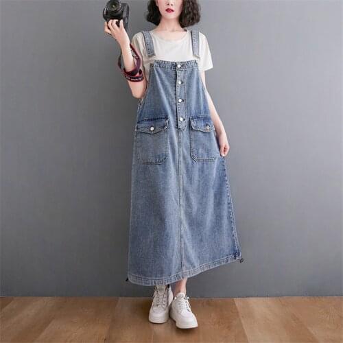 Summer Dresses For Women Casual Loose Vintage Denim Sundress Women Sleevless Spaghetti Strap Jeans Dress Vestidos