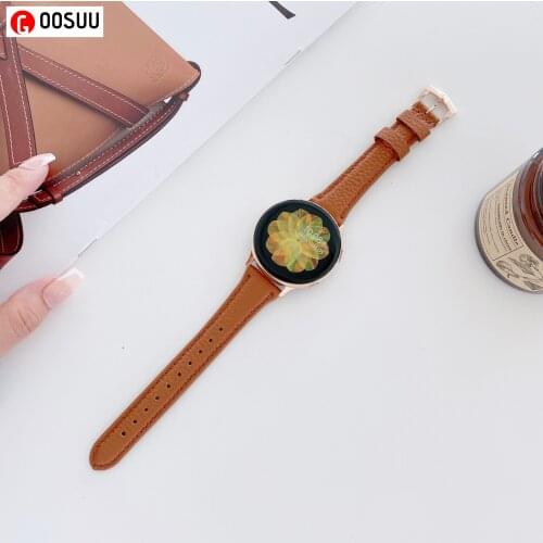 For Samsung Galaxy watch active2 Leather Lychee Texture +304 Stainless Buckle Thin Band Belt Watch Strap 20mm 22mm Wristband