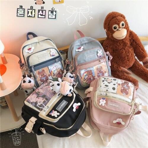 College Style Transparent Waterproof Nylon Women Backpack Ladies Laptop Backpack Large Capacity School Bags for Girls Mochila