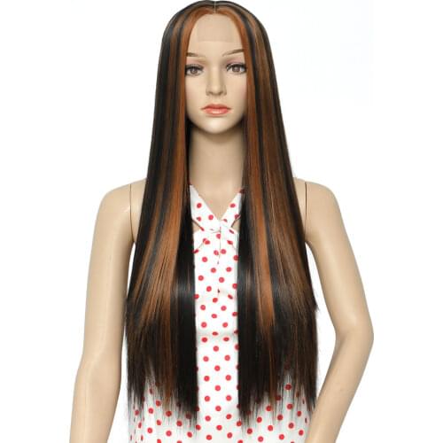 Selina Highlight Synthetic Wig Mixed Blonde Straight Natural Hairline Middle Part Wig for Women Heat Resistant Fiber Daily Party