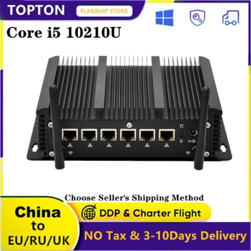 Topton Fanless Mini PC Intel Core i5 10210U 6 LAN i211AT Gigabit Ethernet AES-NI 4*USB3.0 COM Firewall Router pfSense Computer