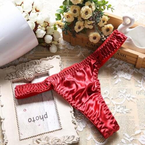 Women Panties Sexy Low-Rise Silk Satin Underwear Solid Color Elastic Satin G String Thongs Female Lingerie Panty Underpants