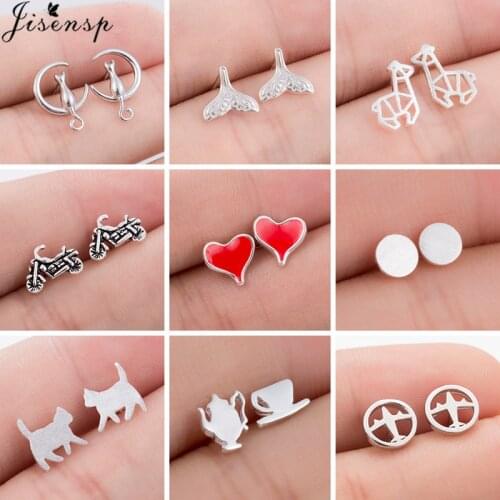 Unique 925 Sterling Silver Earings Mini Fashion Cat Round Plane Stud Earrings for Women Child Motorcycle Earings Jewelry Punk