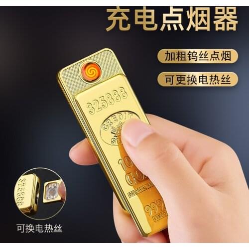 USB rechargeable gold bar lighter sliding cover ignition briquet creative and convenient charging cigarette lighters