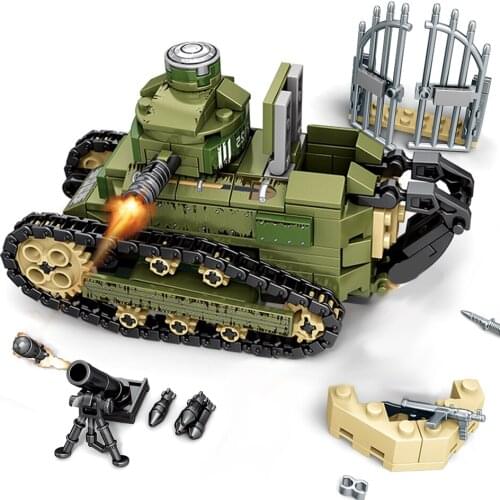 Military WW2 Renault FT17 Tank Building Blocks Army Soldiers Figures Weapon Bricks Sets Children Educational Blocks Toys Gifts