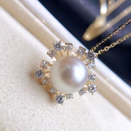 XX110 Solid 925 Sterling Silver Round 10-11mm Nature Fresh Water White Pearls Pendants Necklaces for Women Fine Presents