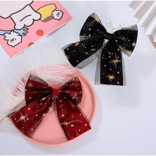 Lolita Hair Clips For Girls Lace Bow Hairpin Star Hair Accessories Cute Children Gauze Headdress Ancient Style Accesories