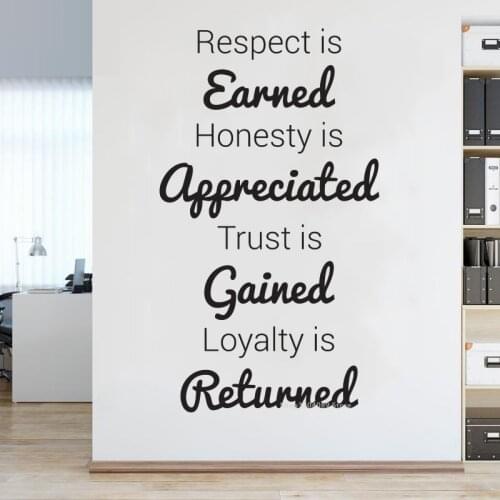 Respect is earned Inspirational Quote Wall Sticker Honesty is appreciated Trust is gained loyalty is returned Art mural DG226
