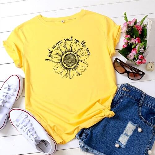 100% Cotton Plus Size Womens T-shirt O-Neck Short Sleeve Harajuku Hiphop Cool Pink Sunflower Casual Female T shirt 2020 Summer