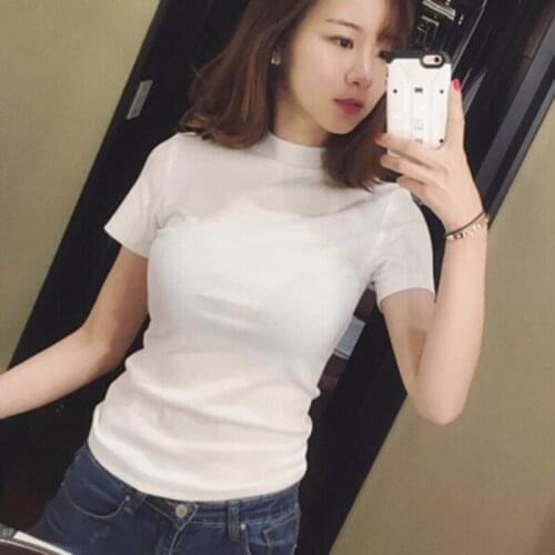 Plus Size Summer T-shirt Women 2020 Simple Short Sleeves Bottom Shirt Women Slim Tops Mujer Verano White T Shirt Korean Tshirt