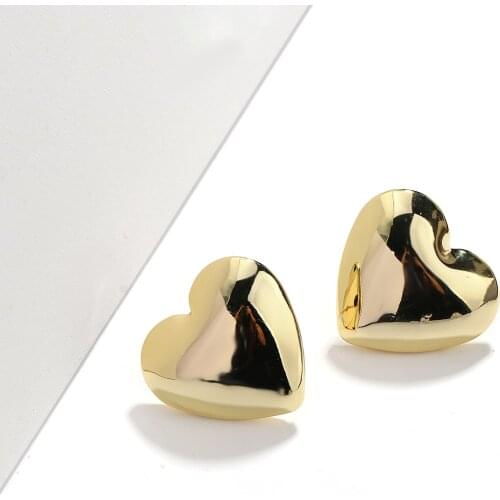 AENSOA New Gold Silver Color Heart Small Stud Earrings for Women Punk Vintage Cute Love Heart Earrings Fashion Statement Jewelry