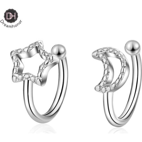 Dreamhonor 925 Sterling Silver Ear Cuff Earrings Without Piercing Moon Star Asymmetry Ear Clips Earrings Women Girls Jewelry