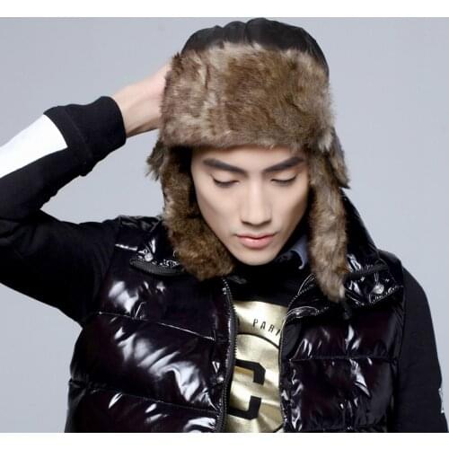 Winter Men Bomber Hat Warm Thicken Faux Fur Earflap Russian Caps Male Leifeng Windproof Snow Ski Hat Black Brown 2020 New