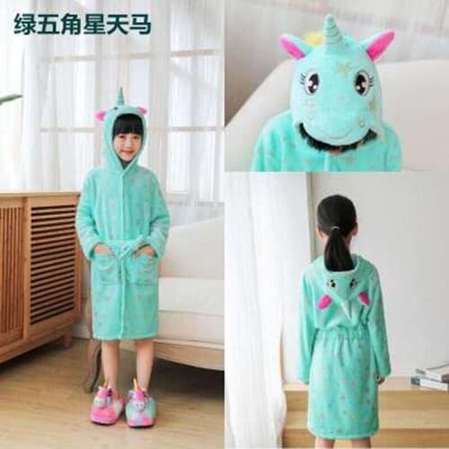 Winter Flannel Soft Children Sleepwear Unicorn Hooded Boys Bathrobe Kids Pajamas Bath Robe Animal Winter Beach Towels Nightwear