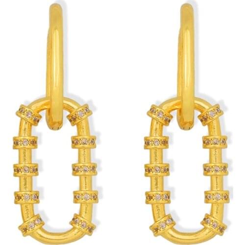 Gold Geometric Oval Earrings For Woman Cubic Zirconia Oval Drop Earring Trendy Jewelry Gift Hanging Dangle Earrings Hoops Small