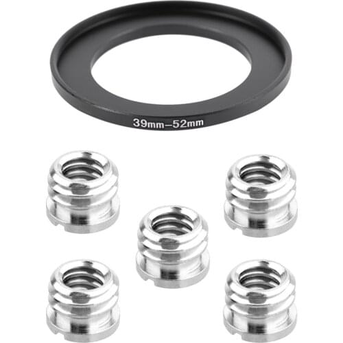 1x Camera 39mm to 52mm Metal Step Up Ring Adapter & 5x 1/4 Inch to 3/8 Inch Convert Screw Standard Adapter