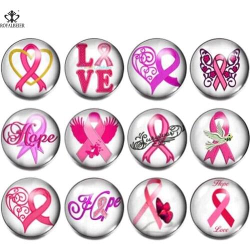 10pcs/lot New Snap Jewelry Love Ribbon 18mm Glass Button Fits Leather Button Bracelet Button Jewelry