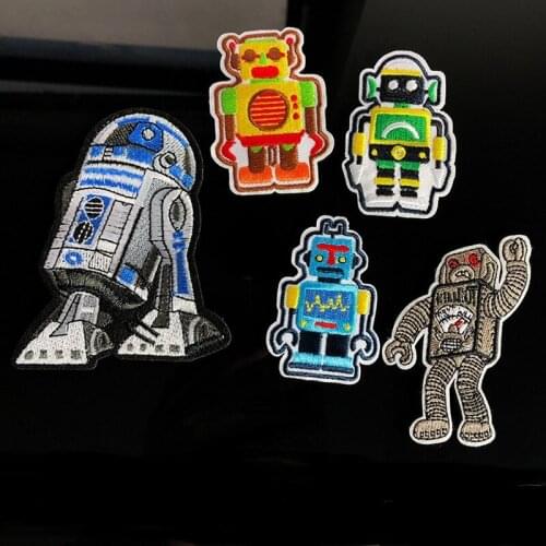 Cartoon Robot Embroidery Cloth Sticker Adhesive Clothing Shoes Hat Bag Cute Patch DIY Decoration Accessories 2pcs