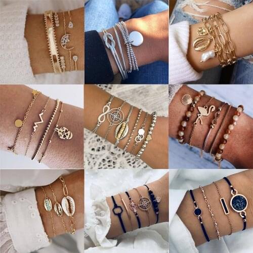 30 Style Bohemian Pineapple Turtle Heart Earth Bracelet Sets for Women Weave Rope Chain Bracelets Pulseras Mujer Stone Jewelry