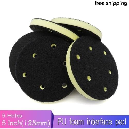 5PCS PU Foam Interface Pad 5" 125MM 6-Hole Medium Density Hook & Loop Sander Backing Pad Polishing Pad Power Tools Parts