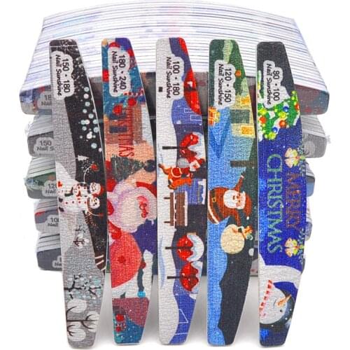 50 Pcs Christmas Banana Nail Files Washable Buffing Files Limas 80/100/120/150/180/240 Nail Polish Remover Manicure Tools Set