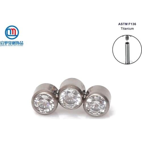 Titanium Internally Threaded 3 Clear Cubic Zirconia Stones Mini Cluster Labret Stud Piercing Jewelry
