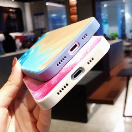 Liquid Silicone Luxury Square Watercolor Case For Samsung S21 Plus Ultra A50 A10 A51 A71 A81 A91 Painti Colorful Gradient Cover