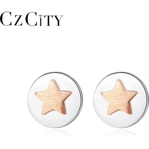 CZCITY Brush Solid 925 Sterling Silver Star Stud Earrings for Women Fine Jewelry Round Silver Boucle D'Oreille Femme Gift SE0386
