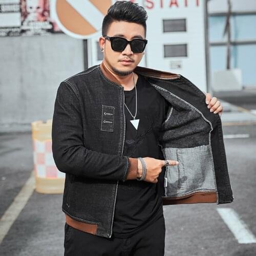 Extra XL Menswear Mens Fleece Lined Thickening Denim Jacket Stretch Rib Baseball Thermal Jacket Top Plus Size Men Clothing