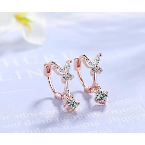 Evimi Prevent Allergy 925 Sterling Silver Butterfly Earrings Charm Women Jewelry Creative Crystal Earring Wedding Accessories