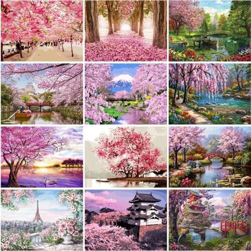 Full Round Square Drill Scenery Diamond Painting Cherry Blossom Tree Picture Of Rhinestones Mosaic Cross Stitch Home Art Decor