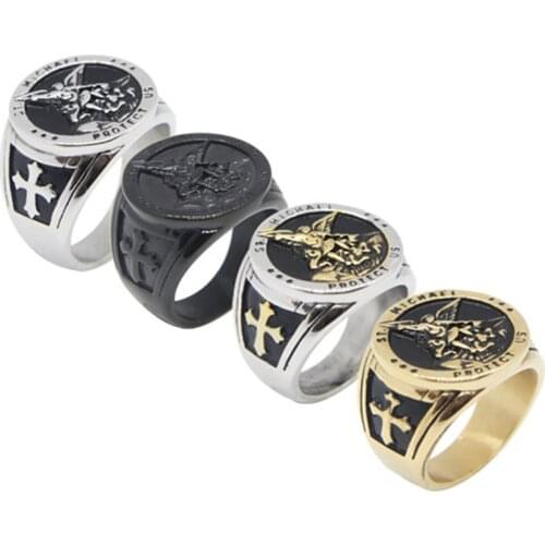 Support Dropship Size 7-14 SAINT MICHAEL Cross Ring 316L Stainless Steel Fashion Jewelry Cross SAINT MICHAEL Ring