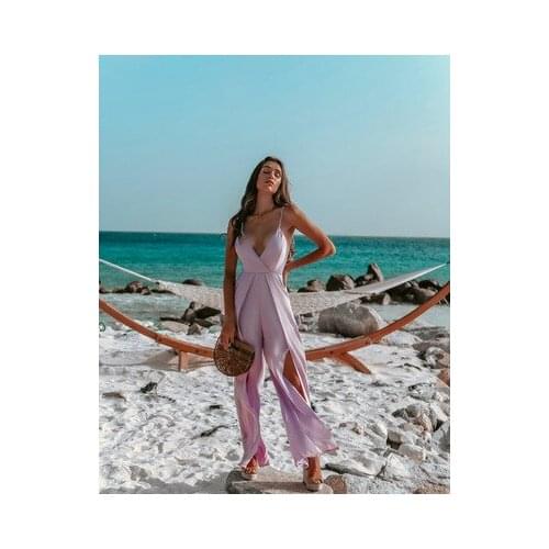 Womens Jumpsuit New Sexy V-Neck Strap Stitching Solid Color Temperament Jumpsuit Fashion Casual Beach Photo Split Jumpsuits