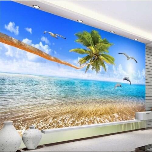 Wellyu Beautiful seascape coco love dolphin TV background wall custom large mural green wallpaper papel de parede para quarto