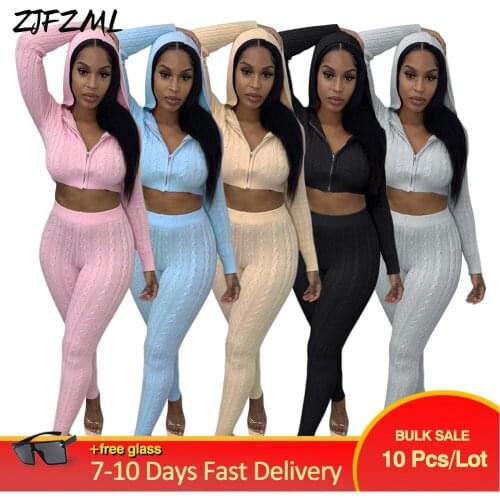 Bulk Items Wholesale Lots Fall Winter Clothes for Women Knitted Suits Hooded Slim Fit Crop Top+bodycon Trouser 2 Piece Outfits