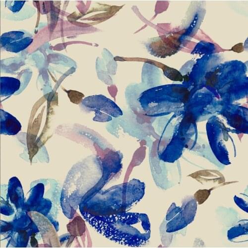 LEO & LIN Sewing Flowers Blue Chiffon European Root Yarn Air Layer Fabric Digital Printing Fabrics 50cm