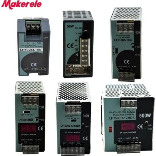 LP Series Din Rail single output switching power supply 25W 50W 100W 150W 300W 500W Digital Display 12/24V ac dc with Ce Approve