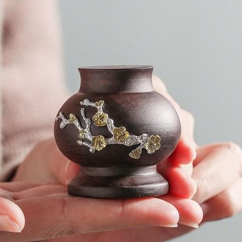 LUWU wood teapot lid holders with tin plum blossom ebony tea accessories